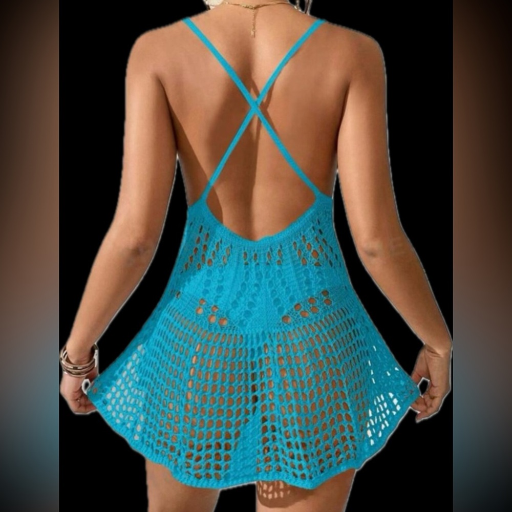 Teal blue crochet swimsuit cover up brand with tags!